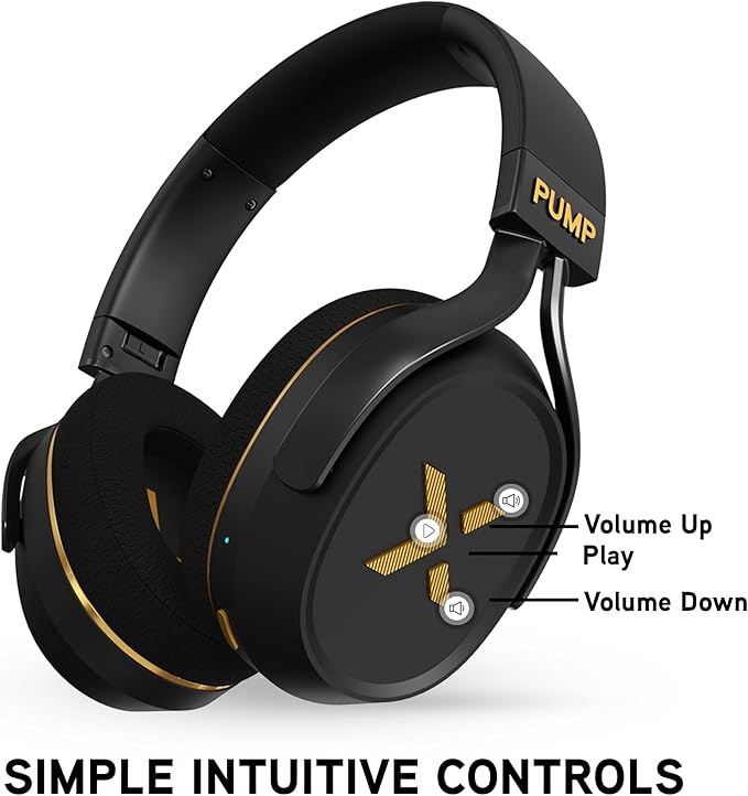BlueAnt Pump X - The Gym Headphones | Sports Headphones | Cushioned & Cooling Ear Pads | (ANC) Active Noise Cancelling/Advanced Transparency | Wireless | Up to 58hr Play Time (Black | Gold)