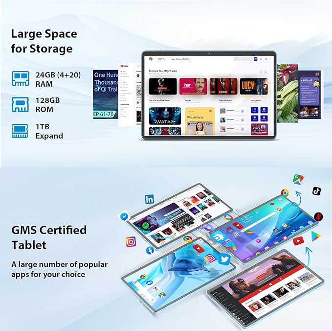 Android Tablet, 11 inch Android 15 Tablet with Keyboard, 24GB+128GB, 1TB Expand, 8000mAh, 5MP+13MP, 2.4G&5G WiFi, IPS Touch Screen, GMS Certified, 2 in 1 Tablets with Case, Mouse, Stylus(Green)