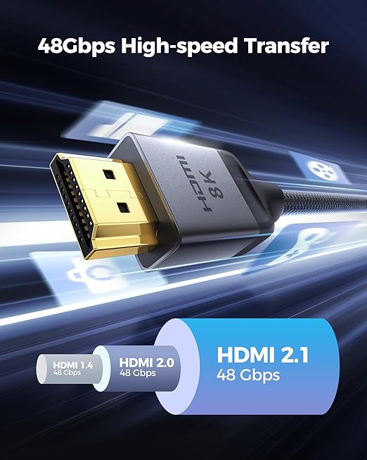 Silkland 1FT Short 10K 8K HDMI 2.1 Cable, (Nylon Braided) Ultra High Speed HDMI Cable [8K@60Hz, 4K@240Hz 144HZ 120Hz] 48Gbps, HDR 10+, eARC, ARC, HDCP 2.2&2.3, Compatible for PS5/Xbox/Roku TV