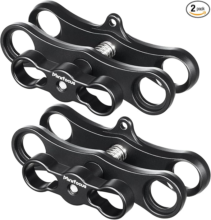 MINIFOCUS 1" Long Ball Clamp Dual Holder Mount for Underwater Photography Diving Light System, Compatible for GoPro Action Camera Flashlight Arms System(2 PCS)