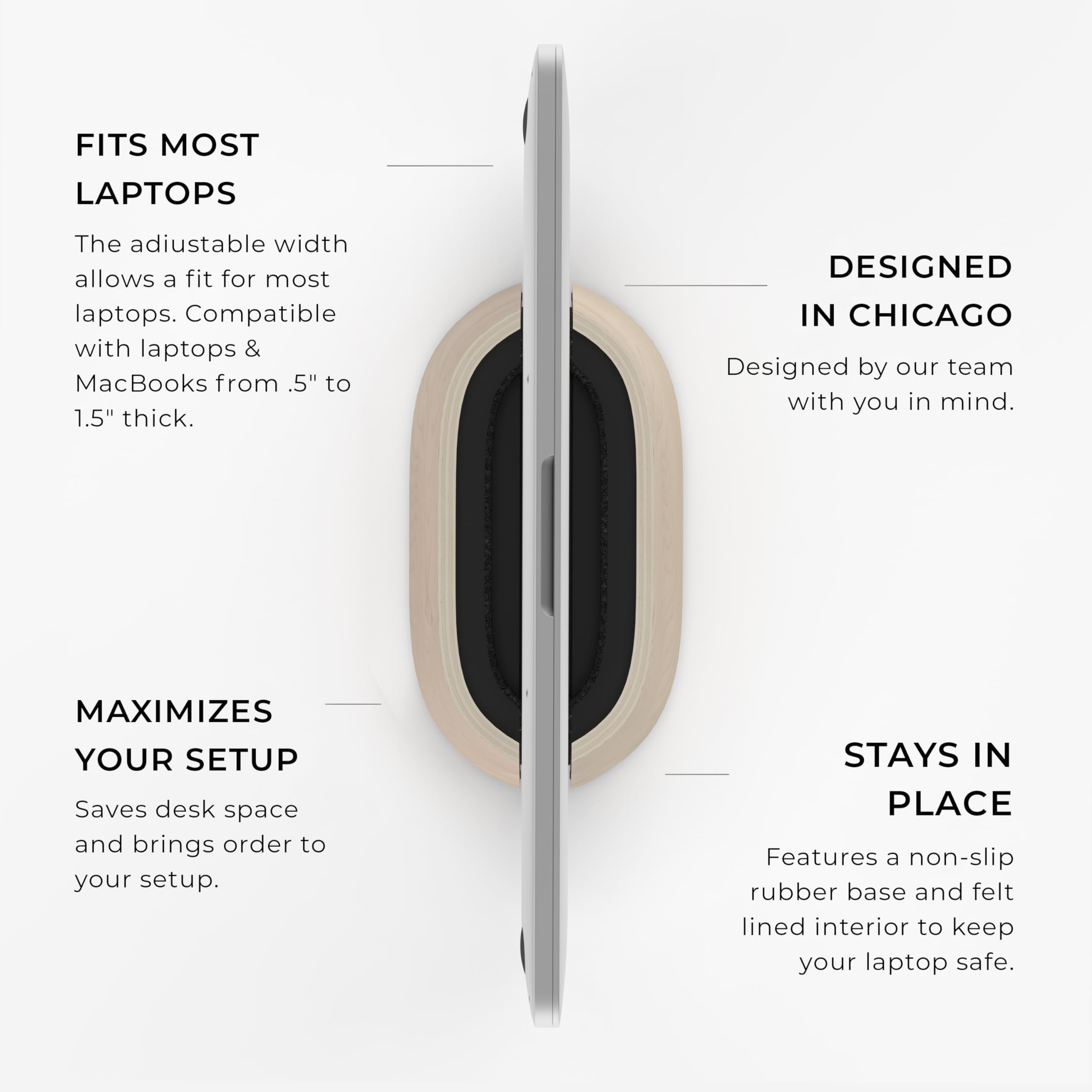 HumanCentric Vertical Laptop Stand in Maple Wood, Upright Adjustable Holder and Dock, Laptop Vertical Stand Fits MacBook Pro and Other Laptops .5" to 1.5", Clamshell Compatible