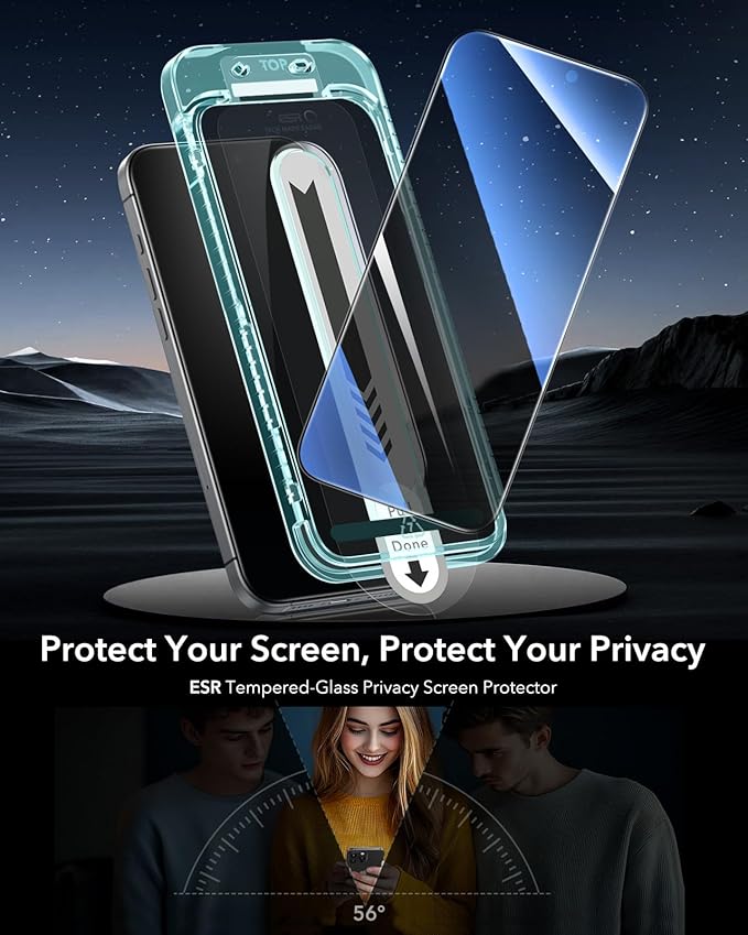 ESR 3 Pack for iPhone 16 Pro Privacy Screen Protector, Anti-spy Tempered-Glass Privacy Screen Protector with Flawless Fit Tray, Micro-curved Edges, Case Friendly