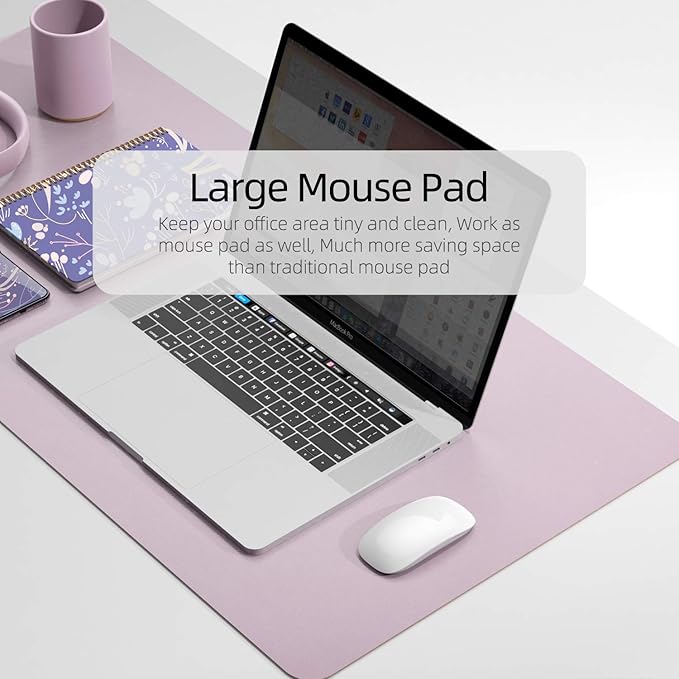 YSAGi Desk Mat, Desk Pad, 35.4" x 17" Laptop Leather Desk Pad Protector, Large Leather Desk Blotter for Keyboard and Mouse, Dual-Sided Desk Writing Pad for Office(Grayish Lavendar+Cinnamon Buff)