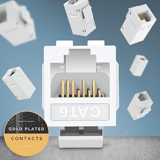 Everest RJ45 CAT6 Keystone Coupler in White (12-Pack) - RJ45 Coupler - Cat6 Keystone Jacks