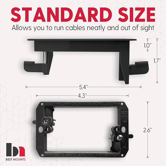 BestMounts - 1 Pack In Wall Cable Management Kit - Recessed Wall Plate Cable Pass Through Pair with Single Gang Low Voltage Mounting Bracket - TV Cord Hider for Wall Mounted TV ETL Listed