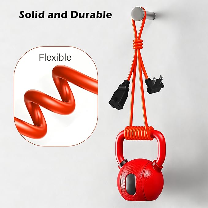 90 Degree 2 Prong Polarized Outdoor Power Extension Cord 125 FT, Angled Low-Profile Plug, 16 Gauge 125V SJTW Waterproof Long Cable for Home Office Lawnmower Garden Tools Lights, ETL+Ties-Bright Orange