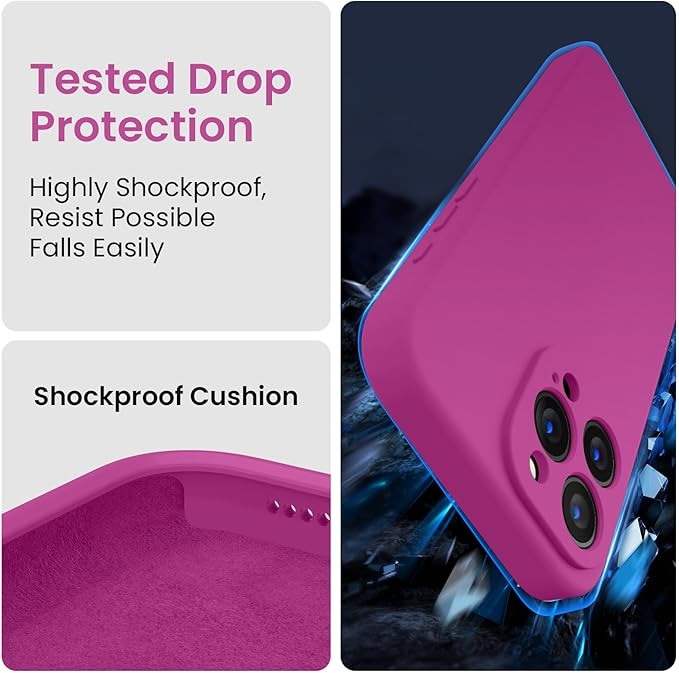 FireNova Designed for iPhone 15 Pro Max Case, Silicone Upgraded [Camera Protection] Phone Case with [2 Screen Protectors], Soft Anti-Scratch Microfiber Lining Inside, 6.7 inch, Shocking Pink