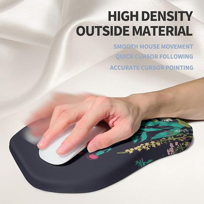 Ergonomic Raised Mouse Pad Wrist Support with Bilateral Slope Memory Foam Mousepad for Wrist Rest and Carpal Tunnel Pain Relief 11.8x7.9〃Midnight Flowers