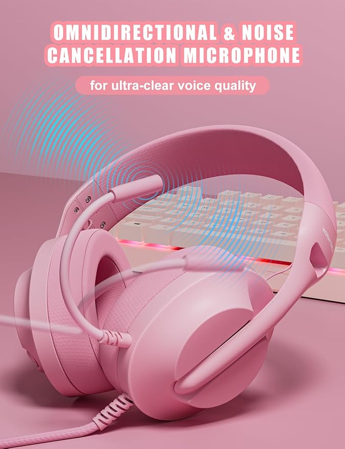 S30 Gaming Headset with Microphone,198g Lightweight Design, Wired Gaming Headphones for Xbox, Xbox Series X|S, PS5, PS4, Switch, PC, Noise Cancelling Mic, Soft Earmuffs (Pink)