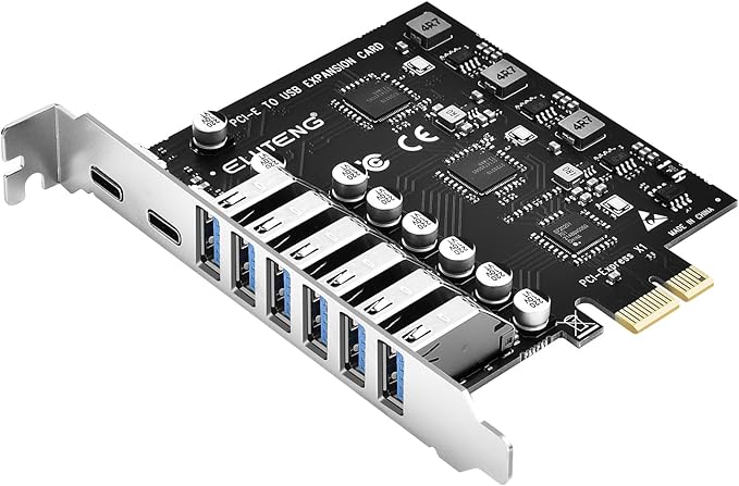 ELUTENG PCIE USB 3.2 Card 8 Ports PCI Expree to USB C Expansion Card Superspeed 6 USB and 2 Type C PCI-e USB3 Hub Controller Adapter 3 Independent Power Module