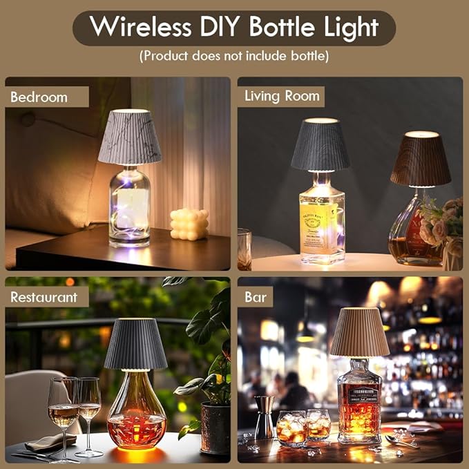WILIT Wireless Bottle Lamp for Liquor Bottles, 3-Level Brightness Rechargeable Lamp Shades, Night Light for Home Decor, Unique Table Lamp with RGB Lights, Wine Lamp for Bedroom, Gifts for Mom, Gray