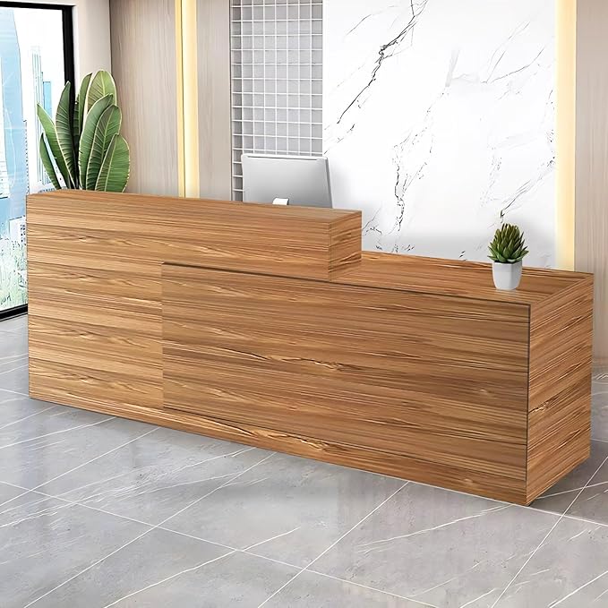 Reception Desk with Counter Modern Checkout Counter with Lockable Drawer Keyboard Tray Receptionist Desk for Office Salon Reception Table I Right 47inch/120cm