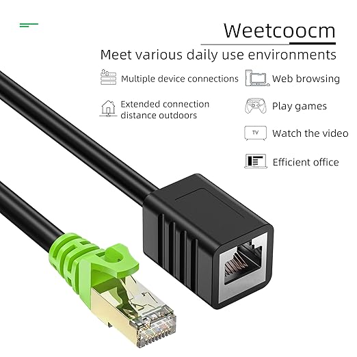 Ethernet Extension Cable 10ft, Network Cat6a Extension Patch Cable RJ45 Cords Shielded Male to Female Connector (10FT)