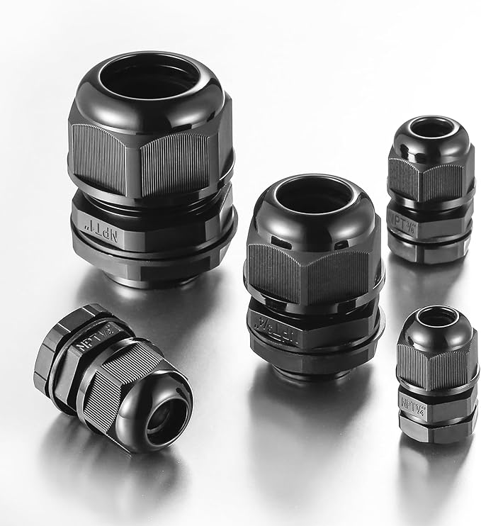 10 PCS 3/4"(12.5-18mm) NPT Nylon Cable Gland Joints with Gaskets, IP68 Adjustable Lock Nut Strain Relief Cord Grip Waterproof Cable Glands - UL Listed and RoHS Compliant