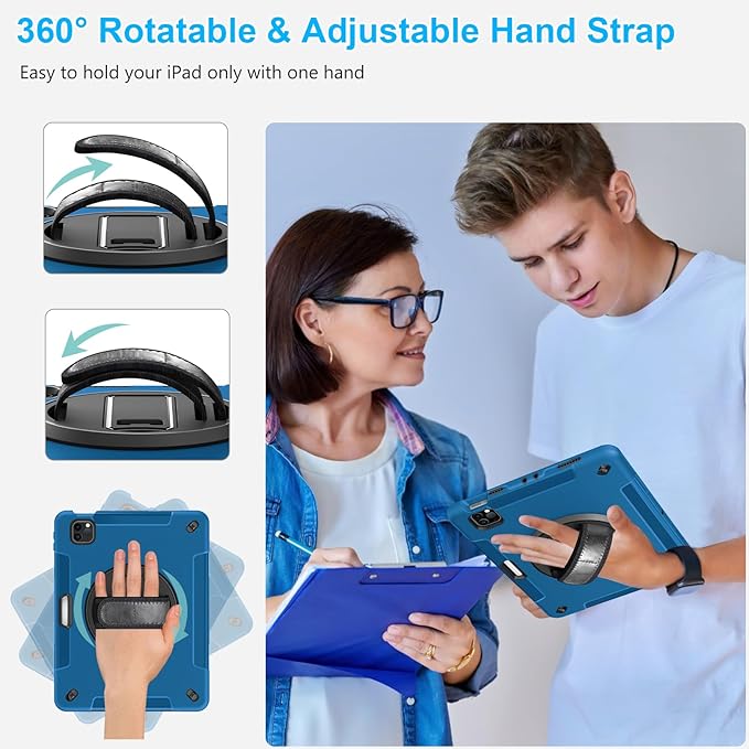 Case for iPad Pro 11 Inch 2022/2021/ 2020/2018: Cover for iPad 11 Inch 4th/ 3rd/ 2nd/ 1st Generation with Screen Protector- Stand- Handle- Shoulder Strap- Pencil Holder Blue