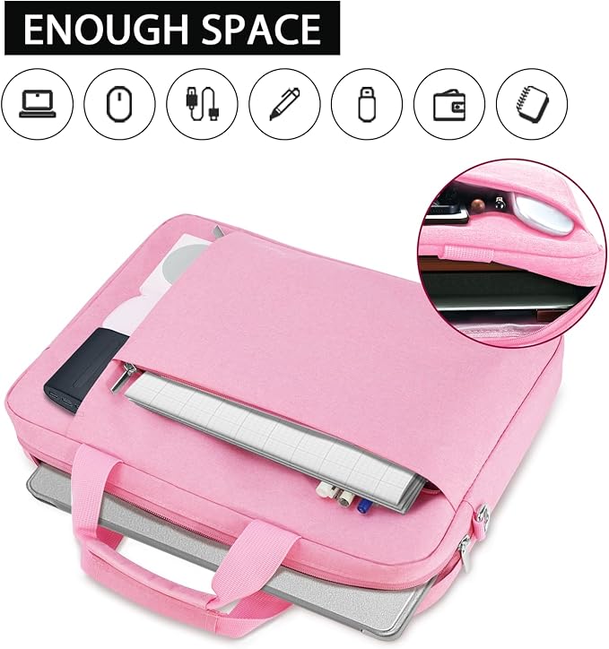 Ferkurn Laptop Bag Case for Women Men Computer Bag Compatible with HP Envy Pavilion Omen/LG Gram/MSI/Dell Inspiron XPS/Lenovo/Acer, Shoulder Strap Carrying Messenger Briefcase, Pink, 17 17.3 Inch
