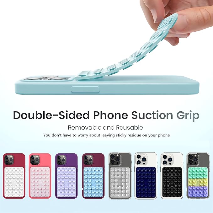 Silicone Double-Sided Suction Phone Grip Detachable Mount - Car Dashboard/Shower Phone Holder, Hands-Free For Selfies & Videos, ASMR- iphone & Android Compatible (Large, Black+Transparent)