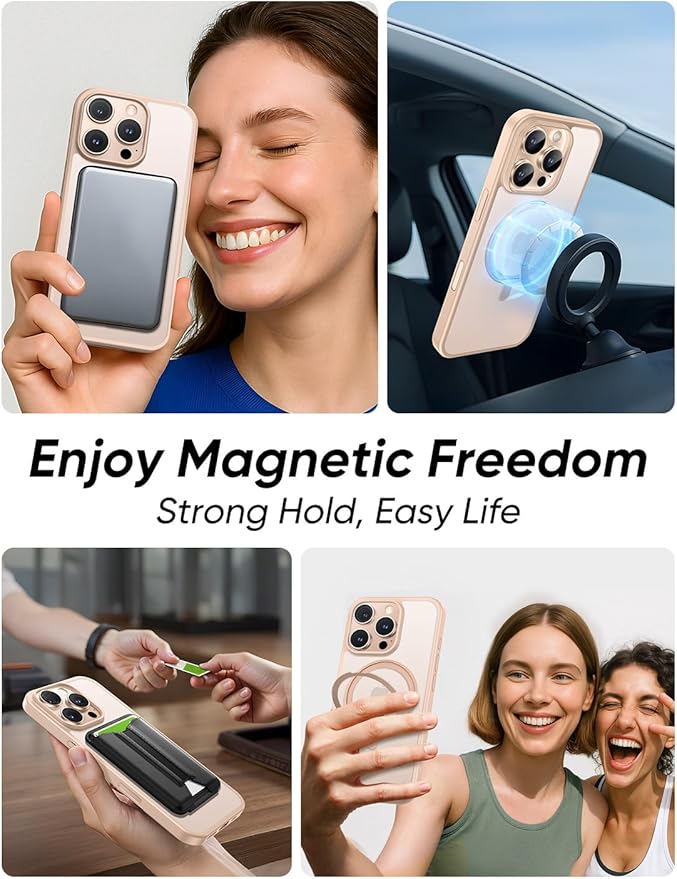 MAGIC JOHN 360° Rotatable Magnetic Invisible Stand for iPhone 16 Pro Case [Camera Control Button] [Compatible with MagSafe] 16FT Shockproof for iPhone 16 Pro Case with Kickstand, Rose Gold