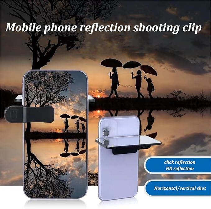 Mirror Effect Lens - Capture Stunning Reflections Instantly, Smartphone Camera Mirror Reflection Clip Kit, Mirror for Phone to Use Back Camera (Black*2pcs)
