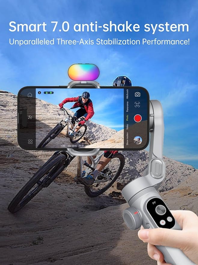 iPhone Gimbal, 3-Axis Gimbal Stabilizer for Smartphone w/RGB Magnetic Fill Light Portable with Fous/Zoom Wheel for Vlog, Compatible with iPhone 15 Pro Max/Android-Smart X Pro Kit Gray