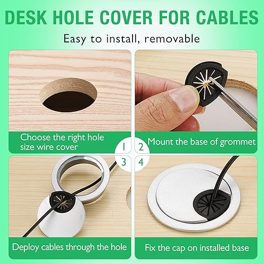5 Pcs Desk Grommet 2-1/16" / 53 mm, Desk Cord Hole Cover, Cable Grommet ABS Plastic, Desk Hole Grommet for Home & Office Pc, Detachable Cable Cord Organizer-Silver Sand