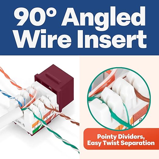 Everest 90° Angled RJ45 Cat6 Keystone Jacks 50-Pack in Red - Slim Profile Female RJ45 Connectors - Cat 6 Keystone Jack - Compatible with 90° Angled Speed Termination Tool - easyJACK (B094WB91H3)