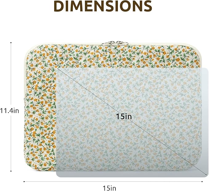 Puffy Laptop Sleeve 13-15.6 Inch Cute Quilted Laptop Protective Case Padded Floral Computer Sleeve for MacBook (B-Yellow, 15 Inch)