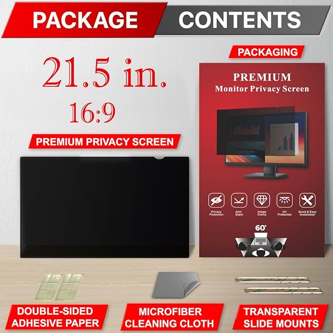 21.5 Inch Privacy Screen Filter for Widescreen 16:9 Monitor | Privacy Shield | Anti-Glare | Anti-Blue light Protector | Eye Protection | Computer Security Private Filter