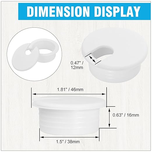 1-1/2" White Desk Grommet, JTemgle Plastic Cable Hole Cover Computer Table Cord Wire Organizer Caps Desktop Cord Management for Home Office TV Stands Tabletops, 2 Pieces