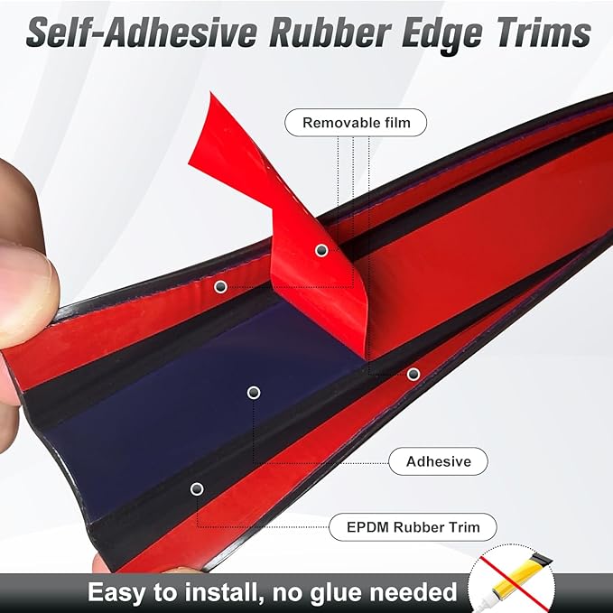 Rubber Edge Trim, 2-1/2 inch Wide U Channel Edge Trim, Big Size U Shaped Trim, Self Adhesive Edge Banding for Plywood, Woods, Doors, Shelf, Cabinet, Countertop, Length 20Ft, Black Gloss Finish