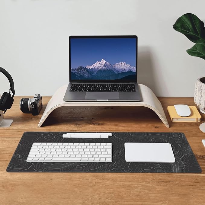Topographic Contour Extended Big Mouse Pad Large,Gaming Mouse Pad Desk Pad,31.5×11.8 Inch Long Computer Keyboard Mouse Mat Mousepad with 3mm Non-Slip Base and Stitched Edge for Gaming and Office