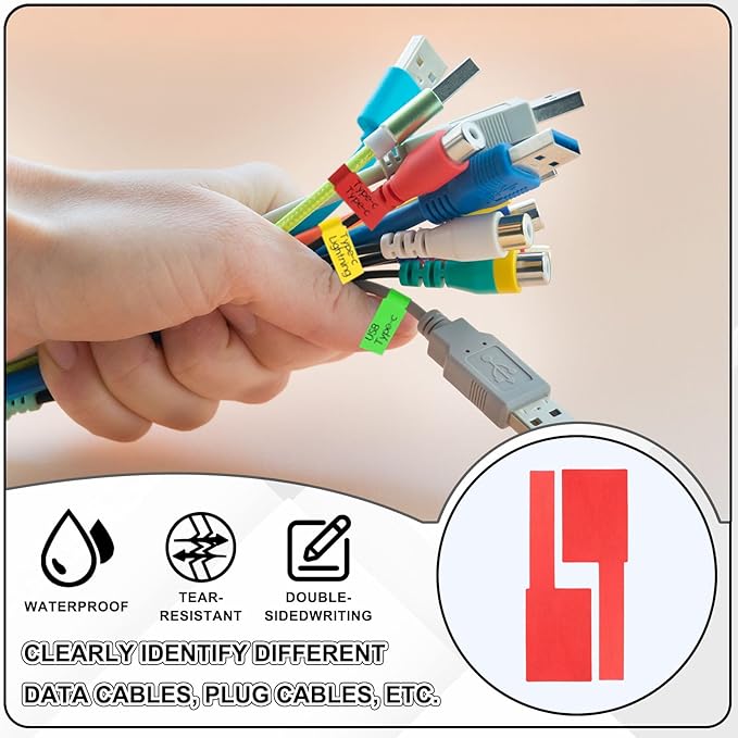 uxcell 300 Pcs Cable Labels, Waterproof Wire Cord Labels Tags, Cord Organizer Management Tags for Charger Cable Organizer Wire Markers Printer and Handwriting, Light Blue