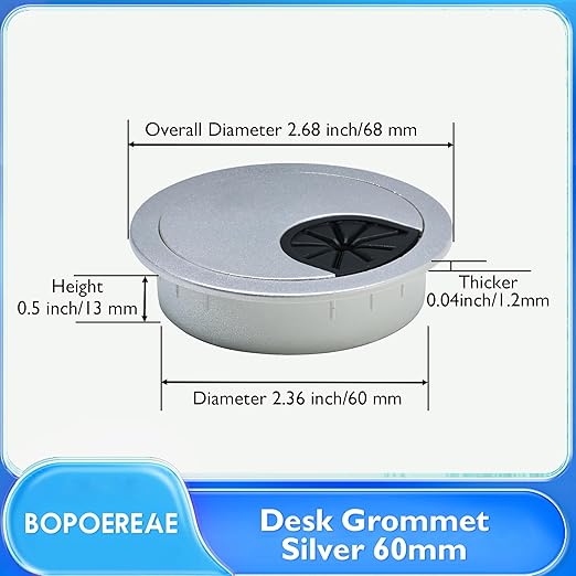 Desk Grommet 2-3/8" (60 mm), Desk Cord Hole Cover, Cable Grommet ABS Plastic, Desk Hole Grommet for Office and Home Table Cable, Detachable Cable Cord Organizer (Silver Sand 2 Pcs)