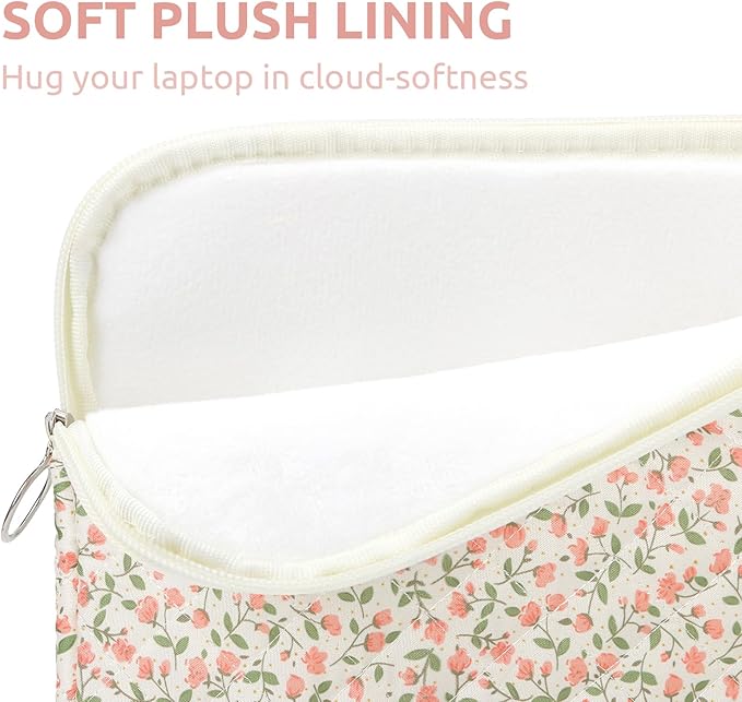 Puffy Laptop Sleeve 13-15.6 Inch Cute Quilted Laptop Protective Case Padded Floral Computer Sleeve for MacBook (B-Pink, 11 Inch)