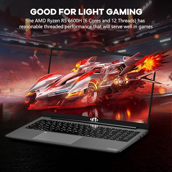 NIMO 15.6" IPS FHD-Gaming-Laptop, AMD Ryzen 5 6600H 6-Cores 660M GPU 64GB DDR5 RAM 2TB SSD(Beat i7-1165G7, Up to 4.5GHz) Computer with 100W GaN Type C Fingerprint Backlit Keyboard Win 11