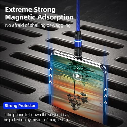 Magnetic Charging Cable (6-Pack,1.6+3.3+3.3+6.6+6.6+10ft) 540° Rotation Magnet Phone Charger USB C Cable 3A Fast Charging Magnetic Charger Cable with LED Light for Micro USB Type C Device