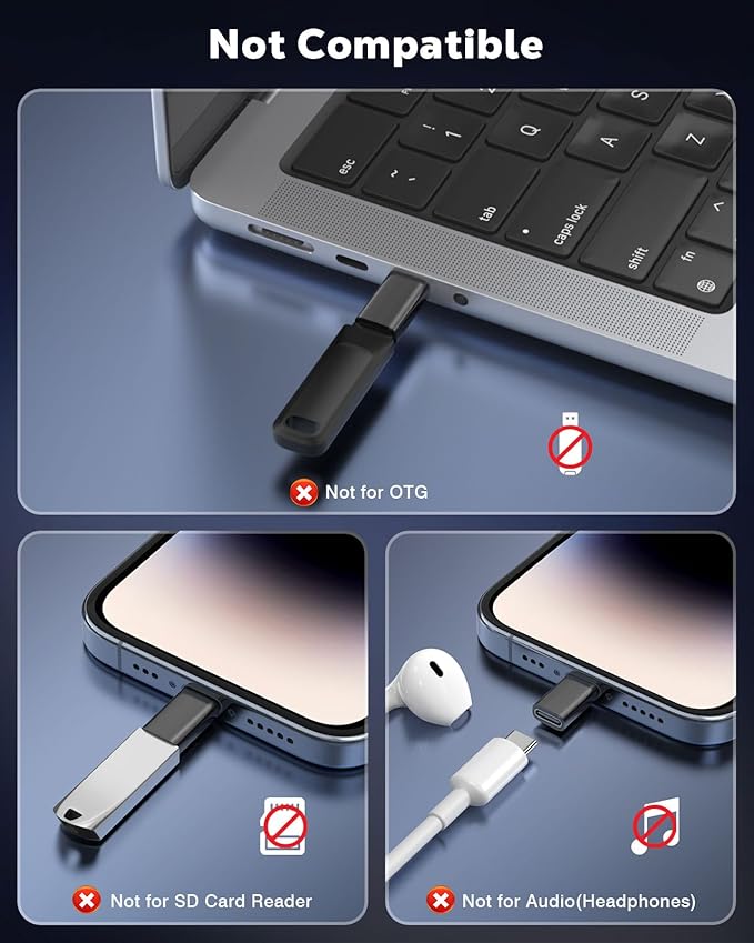 MoKo USB C to Lightning Adapter, Not for Audio/OTG, Lightning Male to USB C Female Adapter for iPhone 14/13/12/11/X Series, iPad/AirPods, Support Charging & Data Sync, with Anti-Lost Loop, Black