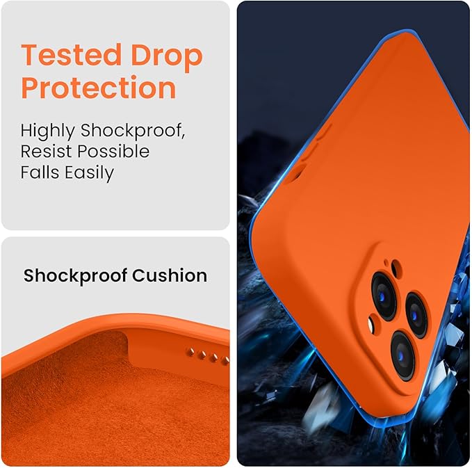 FireNova Designed for iPhone 13 Pro Case, Silicone Upgraded [Camera Protection] Phone Case with [2 Screen Protectors], Soft Anti-Scratch Microfiber Lining Inside, 6.1 inch, Neon Orange