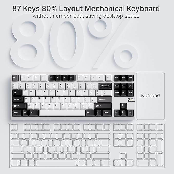 Chilkey ND TKL Aluminum Mechanical Keyboard, 87 Keys Tenkeyless Wireless Gaming Keyboard, Tri-Mode BT5.3/2.4GHz/USB-C PBT Keycaps Hot Swappable Custom Key Board for Windows Laptop Office PC
