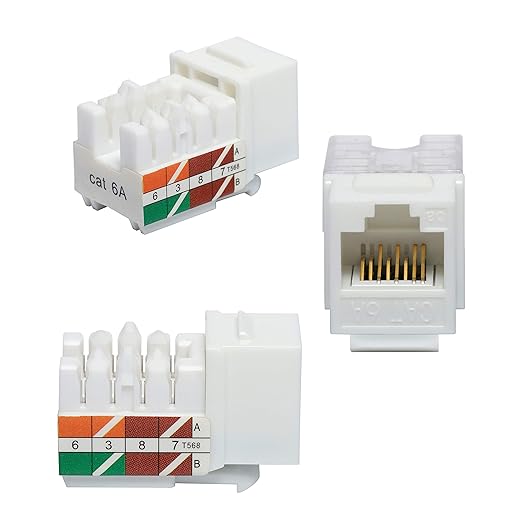 VCE RJ45 Cat6A Keystone Jack UL Listed 25-Pack, 10 Gbps Slim Profile Modular Ethernet Jacks Insert 110-Type UTP 90-Degree, White