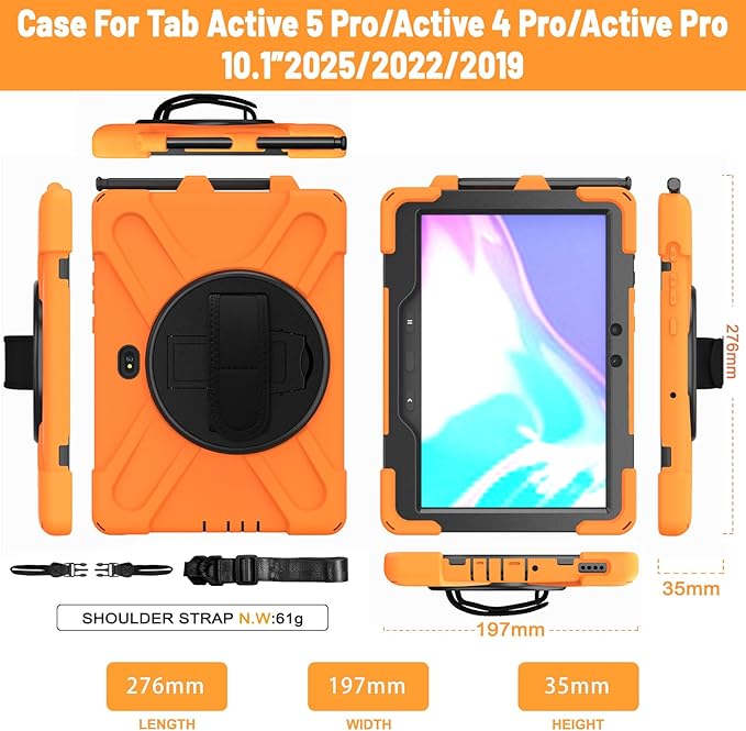 Rantice Case for Samsung Galaxy Tab Active5 PRO /Active4PRO /Active PRO 10.1, Shockproof Drop Protection Case with 360 Stand, Hand Strap & Shoulder Strap for SM-X350/X356B/T540/T547/T630/T638(Orange)