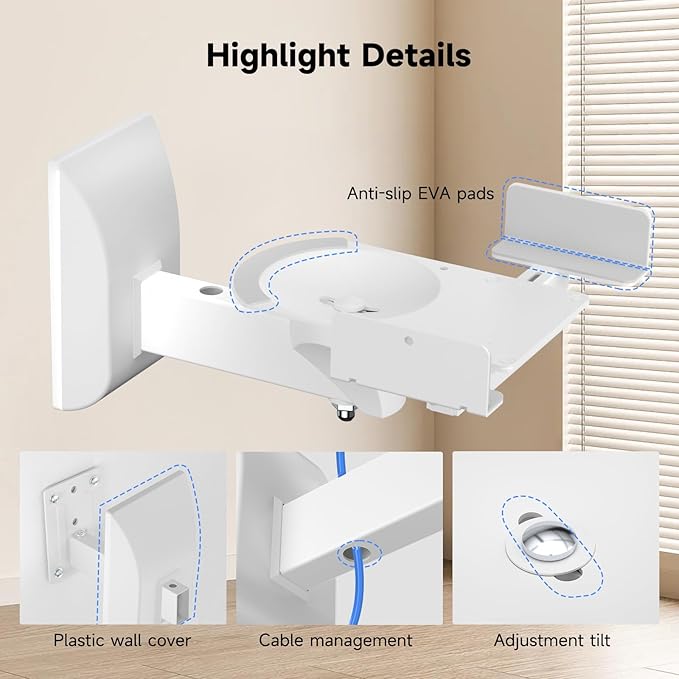 suptek Dual Side Clamping Bookshelf Speaker Wall Mounting Bracket for Large Surrounding Sound Speakers, Hold Up to 55 lbs, White (SPM201W)