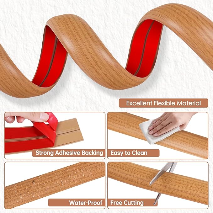 Floor Cord Cover for Wires on Floor Self Adhesive Cord Hider Floor Cable Management Wire Covers for Cords Protector Prevent Cable Trips Cord Cavity W 0.51" x H 0.31", Brown Wood, 3.3Ft