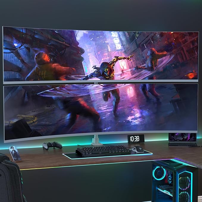 Dual Monitor-Arm Heavy Duty Ultrawide - 24-57 inch Vertical Dual Monitor Mount, Adjustable Stacked Double Monitor Desk Mount Stand, Max Load 59.4 lbs (per Screen), VESA 75/100 mm, White
