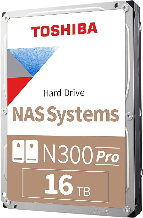Toshiba N300 PRO 16TB Large-Sized Business NAS (up to 24 bays) 3.5-Inch Internal Hard Drive - Up to 300 TB/year Workload Rate CMR SATA 6 GB/s 7200 RPM 512 MB Cache - HDWG51GXZSTB