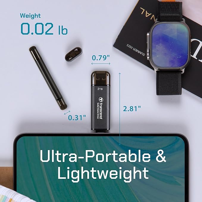 Transcend 256GB External SSD, Up to 1,050MB/s, Dual USB Flash Drive for iPhone&iPad&Mac, Windows&Android, Tablet&PC, Smart TV, USB 3.2 Gen 2 Thumb Drive Photo Stick, 2-in-1 Type C &Type A Memory Stick