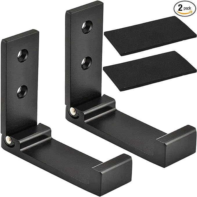Folding Coat Hooks, Foldable Wall Hooks for Hanging Aluminum Alloy Cloth Hanger Coat Hanger Headphones Holder Headset Wall Hanger Hook- Pack of 2 (Black)