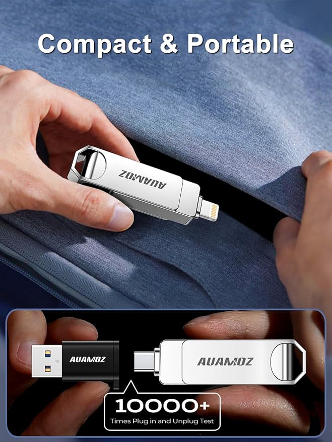 256GB Flash Drive Intended for iPhone, Memory Stick Storage Files Photos Videos Backup, Compatible with iPhone iPad Android PC, Plug and Play, No Application Required (Metal Silver)