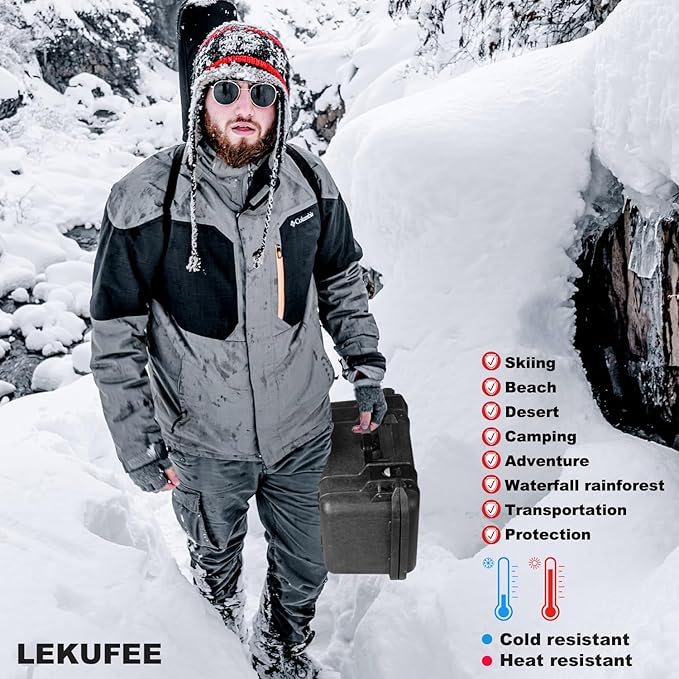 Lekufee Waterproof Hard Case Compatible with Gopro Hero 13/Gopro Hero 12/11/10/9/8/Gopro Volta/Media Mod/Creator Edition/Waterproof Action Camera and Accessories(Case Only)(Includes Shoulder Strap)