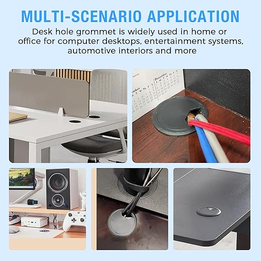 Desk Grommet 2-3/8" (60 mm), Desk Cord Hole Cover, Cable Grommet ABS Plastic, Desk Hole Grommet for Office and Home Table Cable, Detachable Adjustable Cable Cord Organizer (Light Grey 4 Pcs)